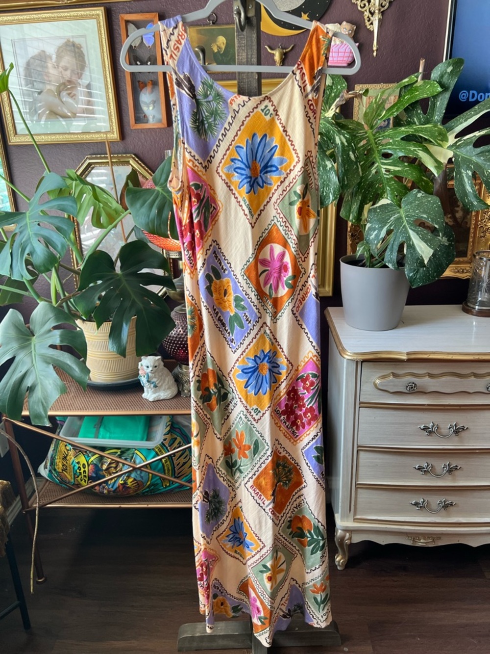 Paper Heart Linen Blend Postage Stamp Floral Maxi Dress XL
